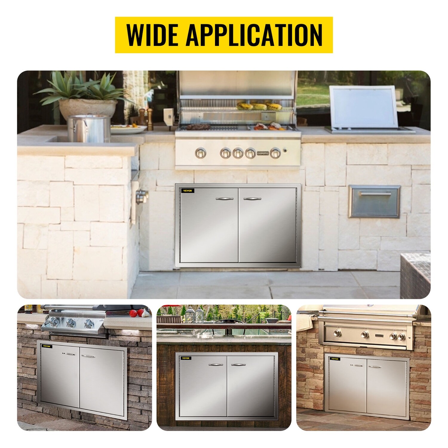 Commercial 83 x 55 cm BBQ Door, Double Access Door for Outdoor Kitchen, Stainless Steel, Durable and Weather-Resistant