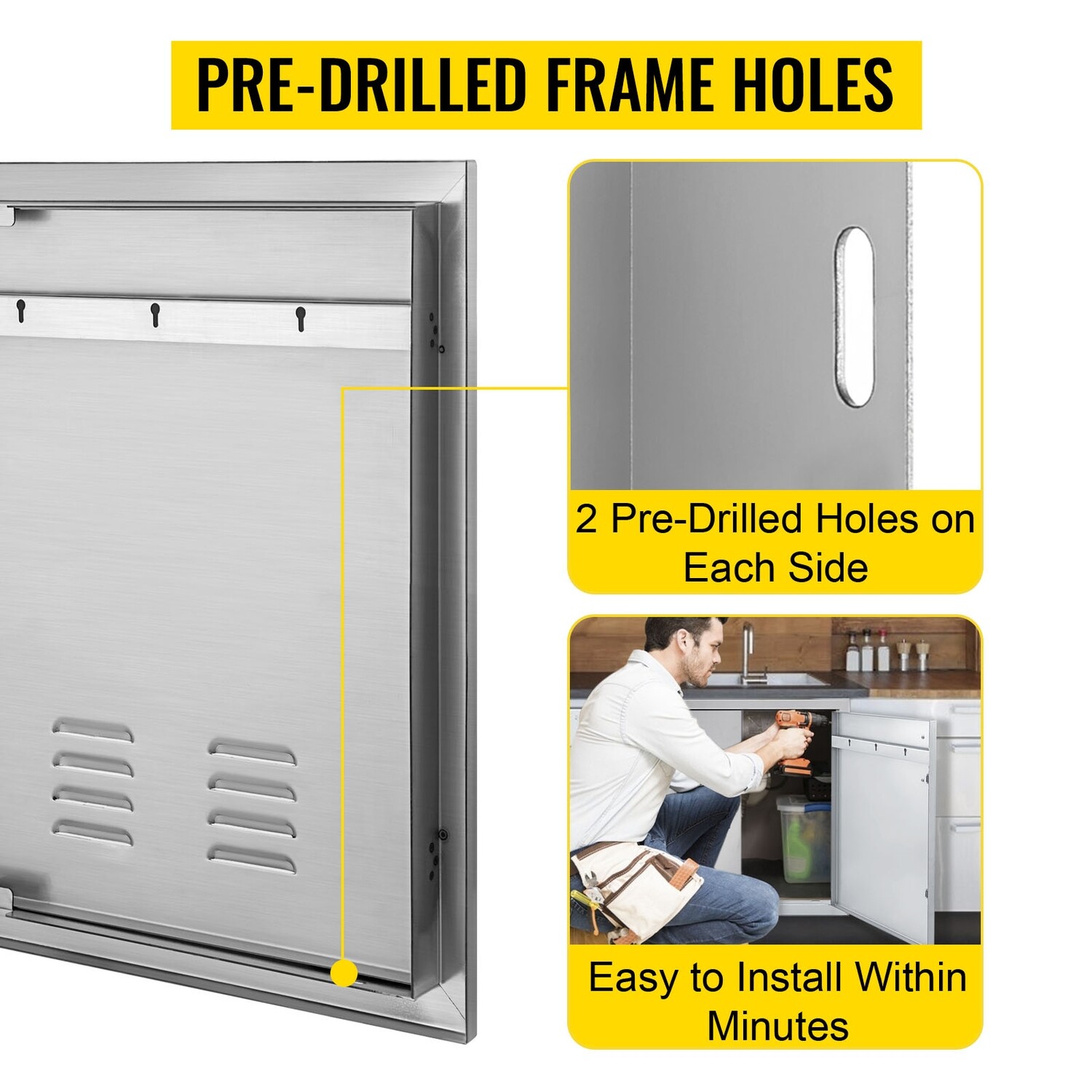BBQ Access Door with Vent – 76x53cm Vertical Island Door with Rust-Proof Wall for Outdoor Kitchen Storage