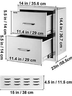 Storage Drawers For BBQ Island In The Outdoor Kitchen Stainless Steel Double, 35*57cm