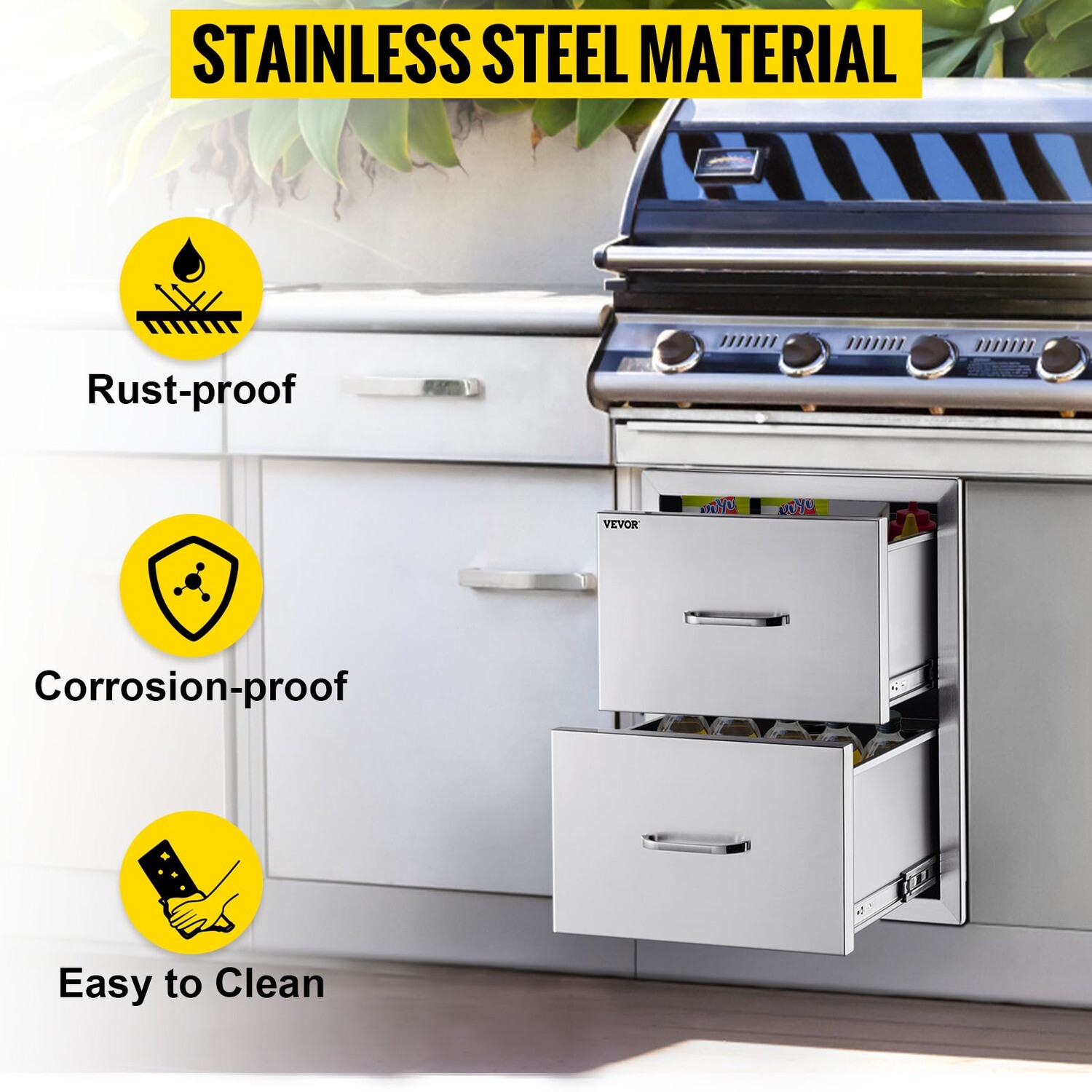 Storage Drawers For BBQ Island In The Outdoor Kitchen Stainless Steel Double, 35*57cm
