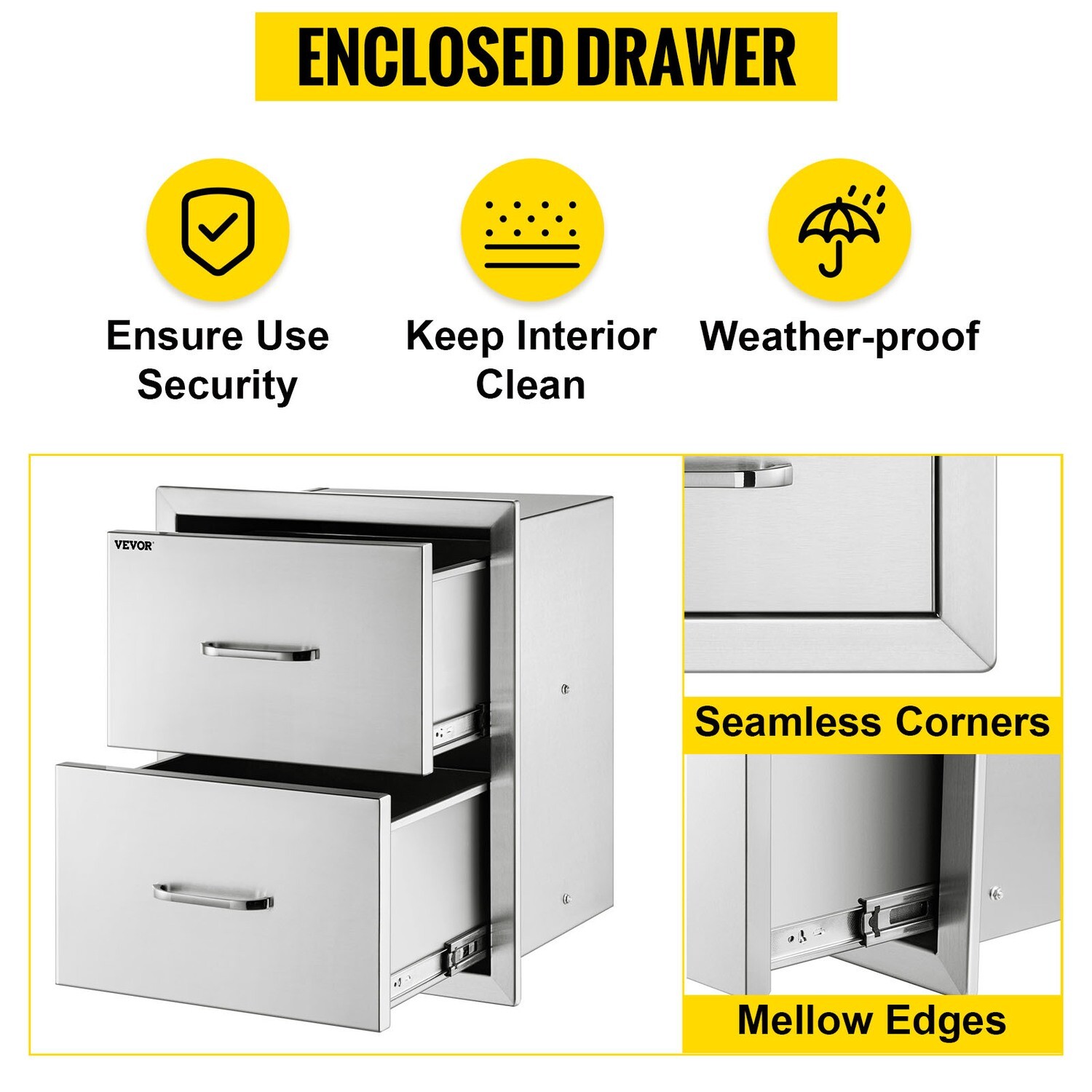 Storage Drawers For BBQ Island In The Outdoor Kitchen Stainless Steel Double, 35*57cm