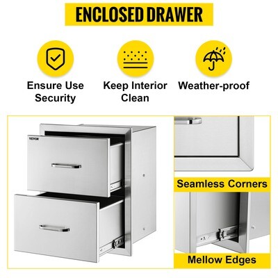 Storage Drawers For BBQ Island In The Outdoor Kitchen Stainless Steel Double, 35*57cm