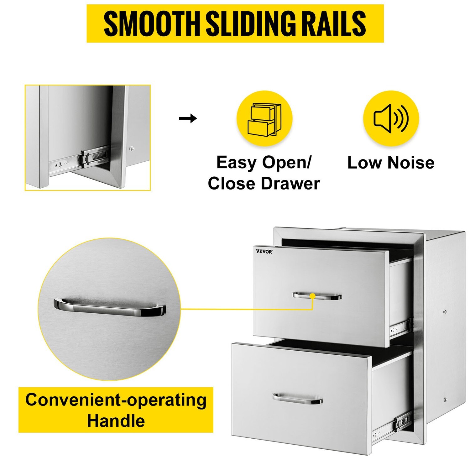 Storage Drawers For BBQ Island In The Outdoor Kitchen Stainless Steel Double, 35*57cm