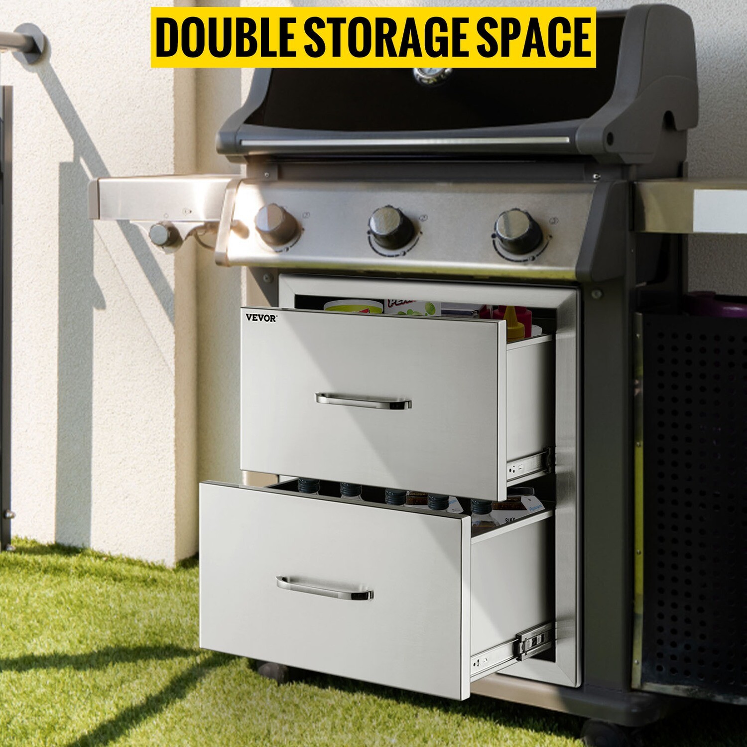 Storage Drawers For BBQ Island In The Outdoor Kitchen Stainless Steel Double, 35*57cm
