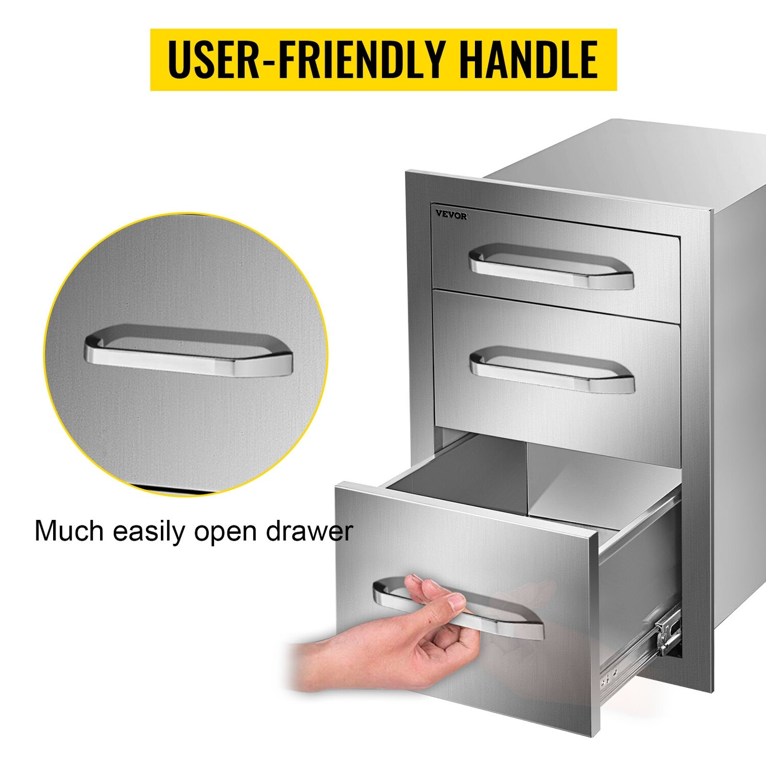 BBQ Tool Triple Drawer – Fully Enclosed Modern Access Drawer, 37.6x53.3cm for Outdoor Kitchen Storage