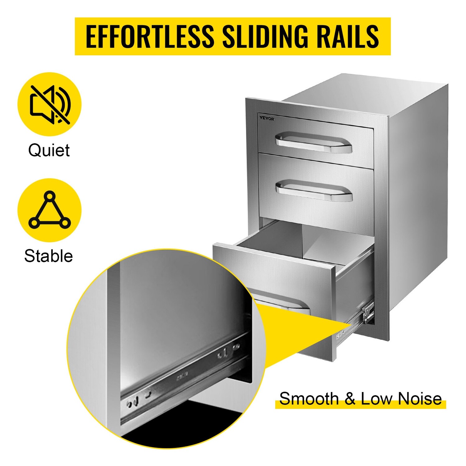 BBQ Tool Triple Drawer – Fully Enclosed Modern Access Drawer, 37.6x53.3cm for Outdoor Kitchen Storage