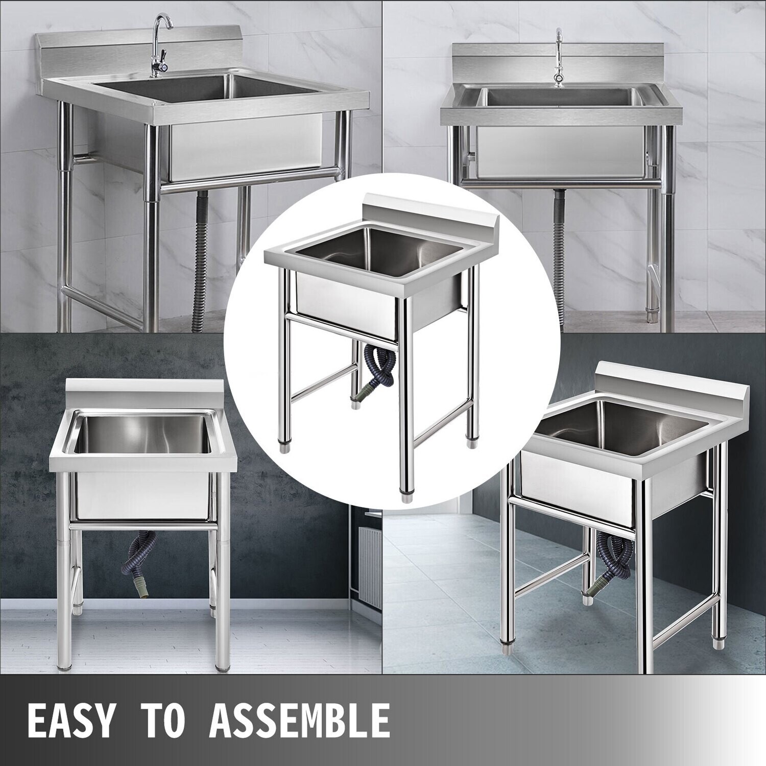 Commercial Stainless Steel Catering Sink – 60x60 cm, Single Bowl, Heavy-Duty for Kitchens, Restaurants, and Food Prep