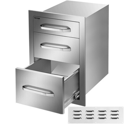 BBQ Tool Triple Drawer – Fully Enclosed Modern Access Drawer, 37.6x53.3cm for Outdoor Kitchen Storage