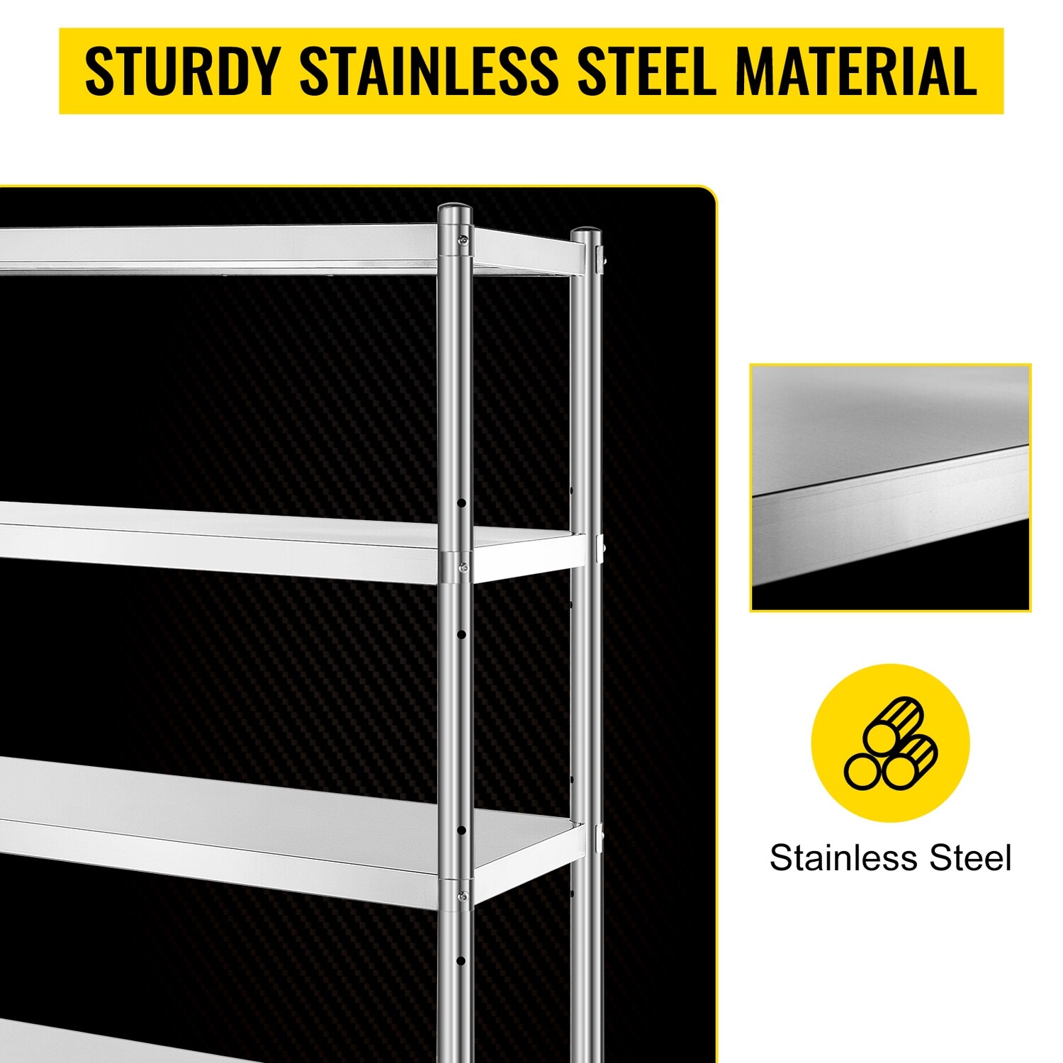 STAINLESS STEEL STORAGE SHELVING 600 KG LOAD FOR 4 SHELVES RACK SHELF