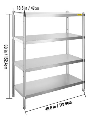 STAINLESS STEEL STORAGE SHELVING 600 KG LOAD FOR 4 SHELVES RACK SHELF