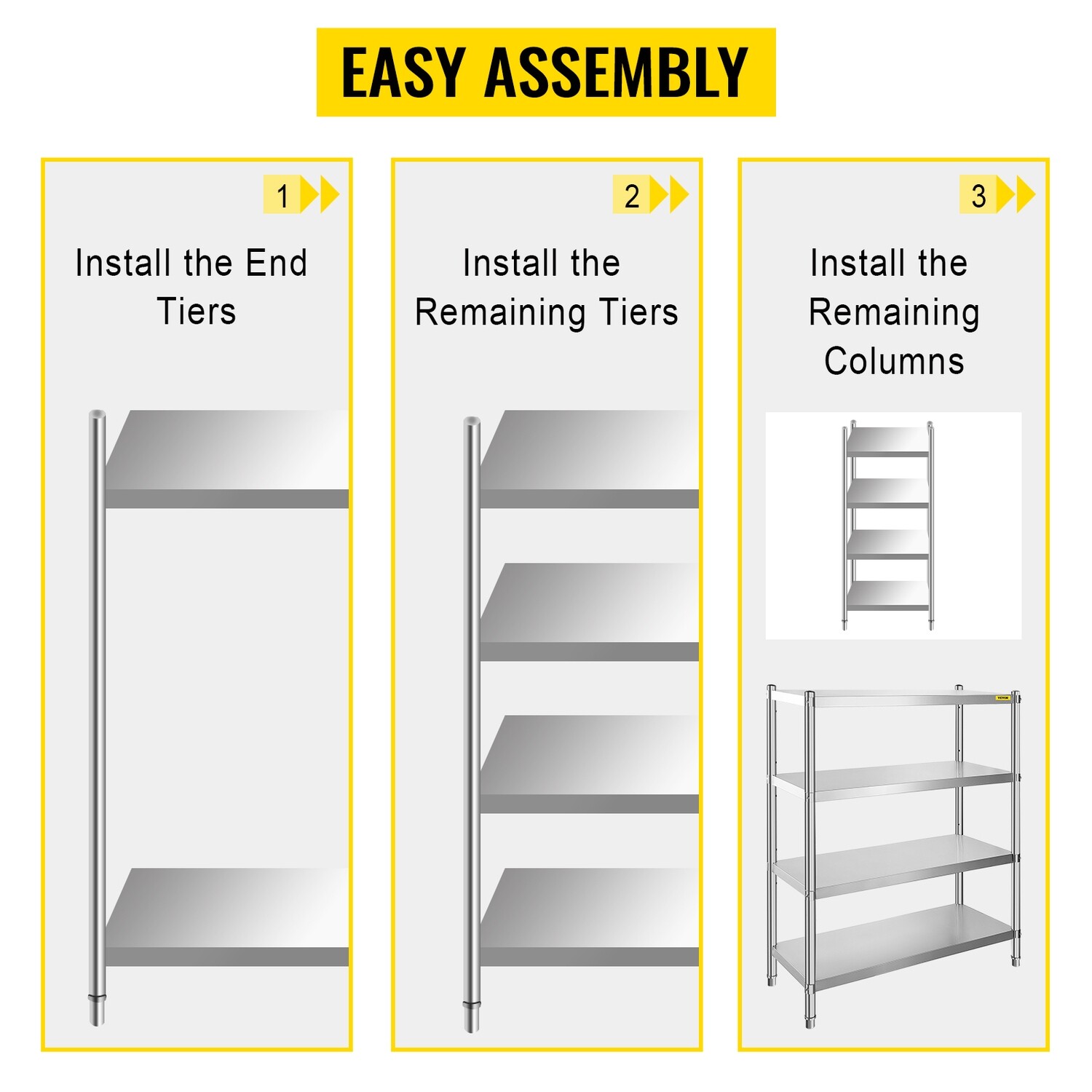 STAINLESS STEEL STORAGE SHELVING 600 KG LOAD FOR 4 SHELVES RACK SHELF