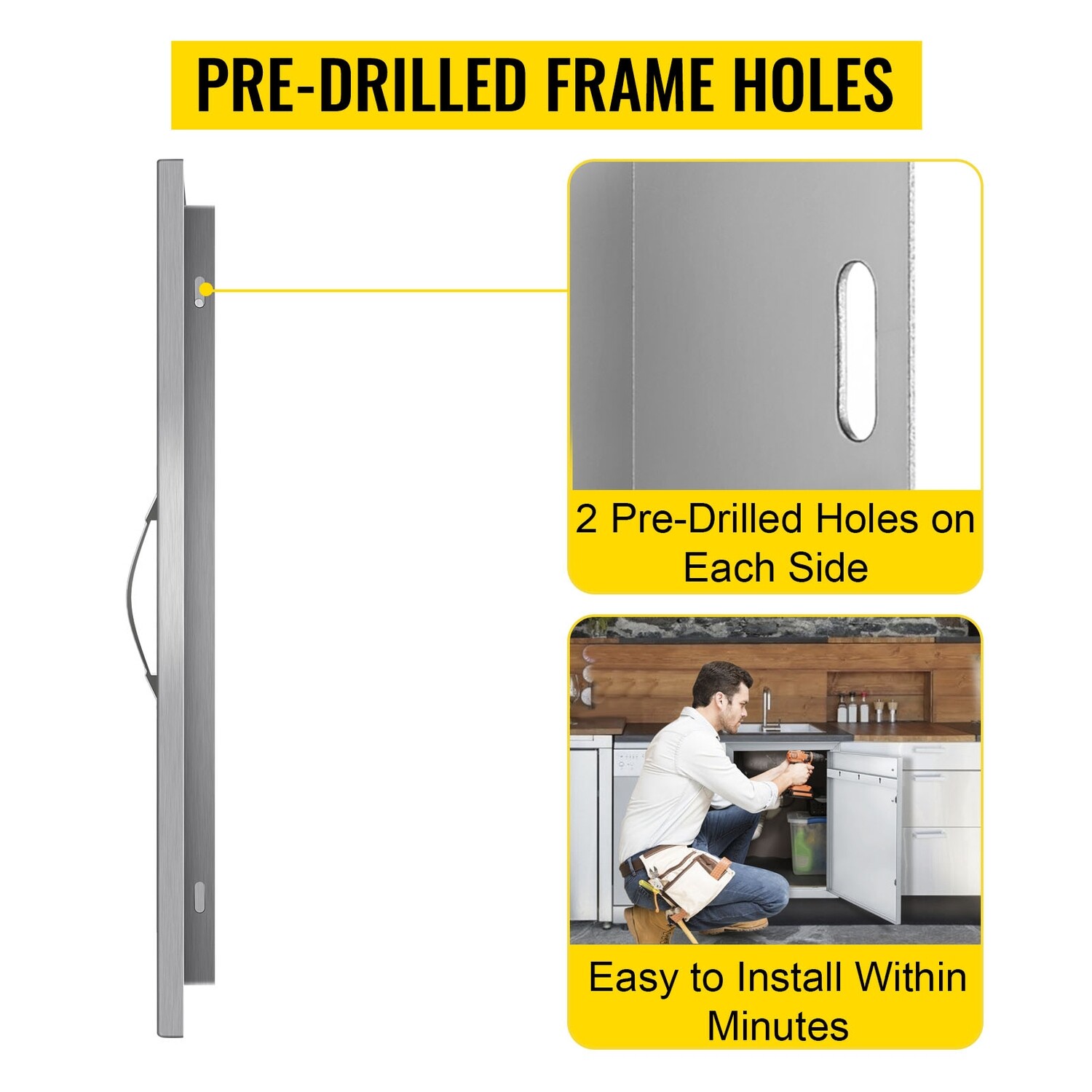 Stainless steel access door measuring 45 x 50 cm with a single island door for storage