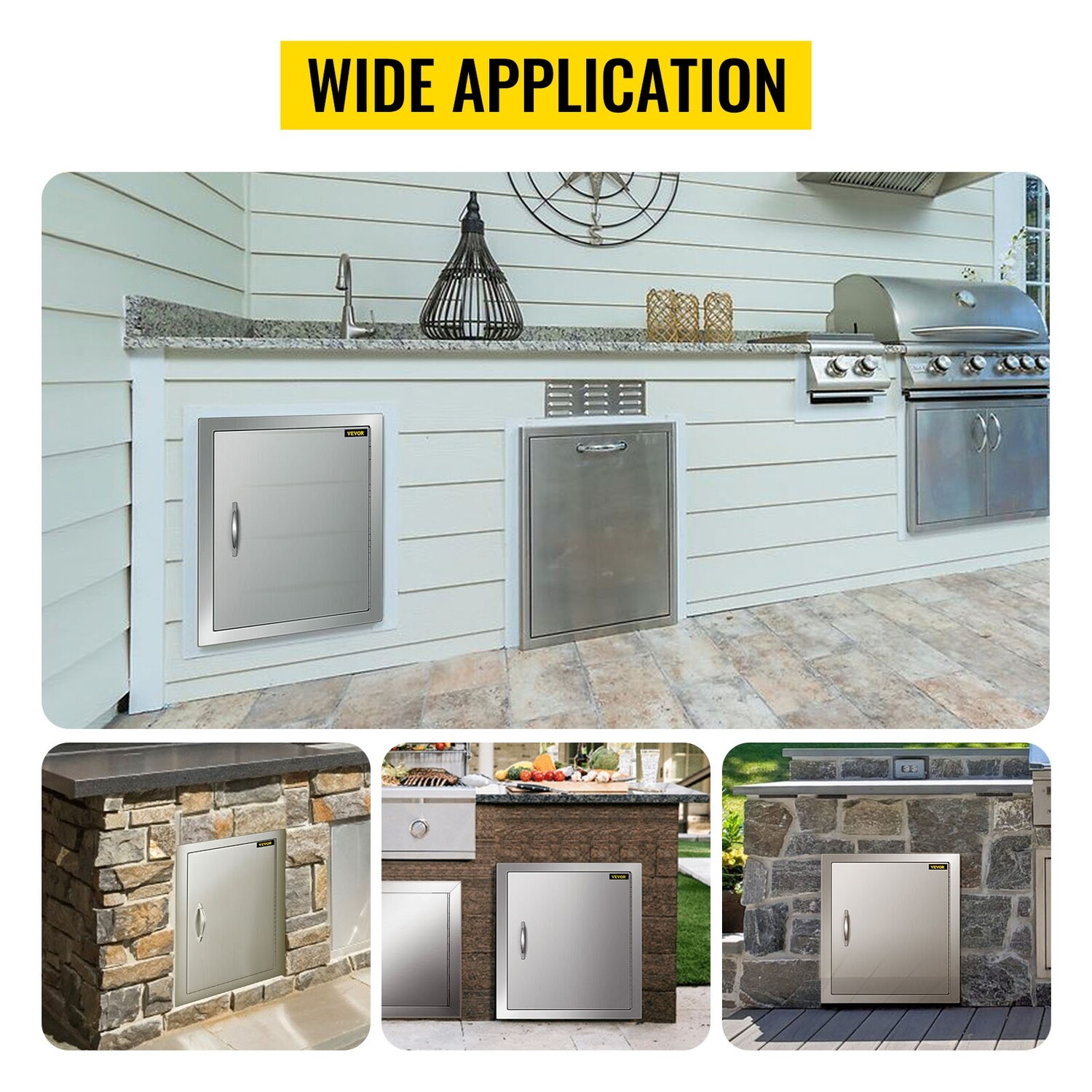 Stainless steel access door measuring 45 x 50 cm with a single island door for storage