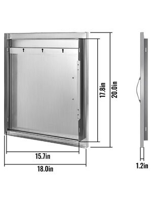 Stainless steel access door measuring 45 x 50 cm with a single island door for storage