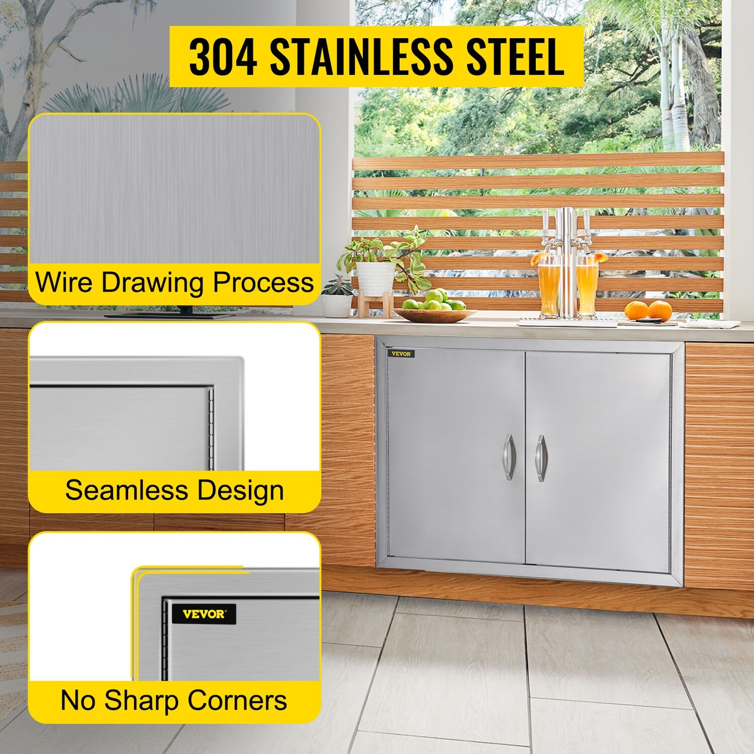 BBQ Kitchen Stainless Steel Double-Walled Door – 24&quot;H x 31&quot;W for Durable Outdoor Kitchen Storage