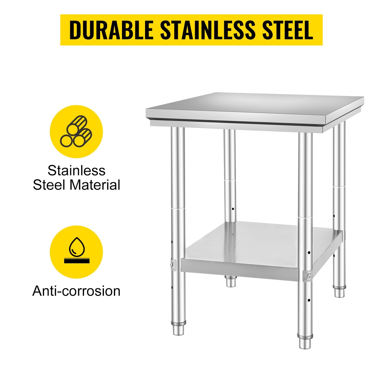 Commercial Kitchen Prep Workbench, 60x76x80 cm, Stainless Steel Work Table with Lower Shelf, Restaurant Equipment, Food Preparation Table, Durable Kitchen Furniture