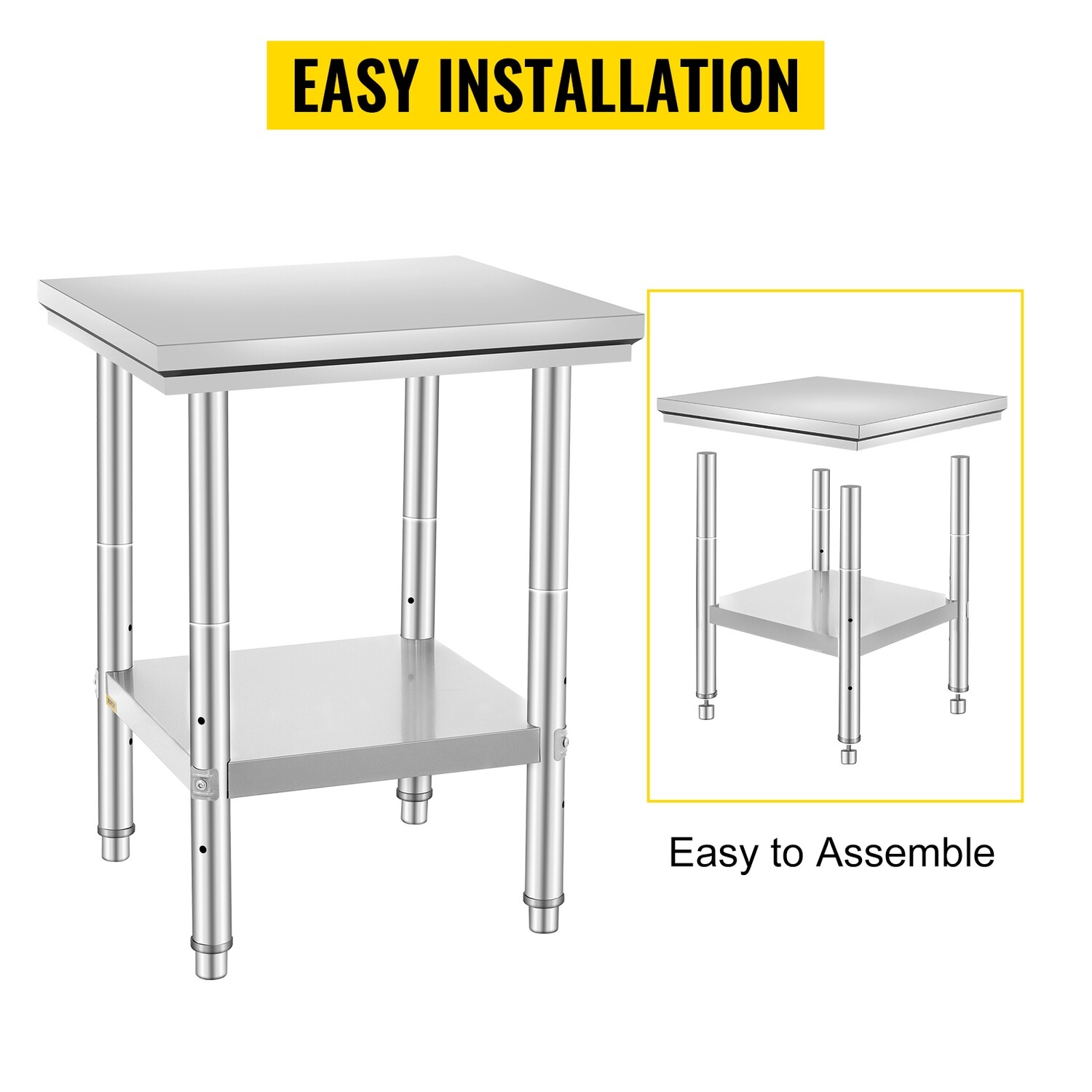 60x60 Stainless Steel Commercial Kitchen Table – Heavy-Duty Workbench for Food Preparation and Storage
