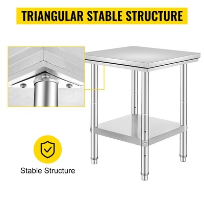 60x60 Stainless Steel Commercial Kitchen Table – Heavy-Duty Workbench for Food Preparation and Storage