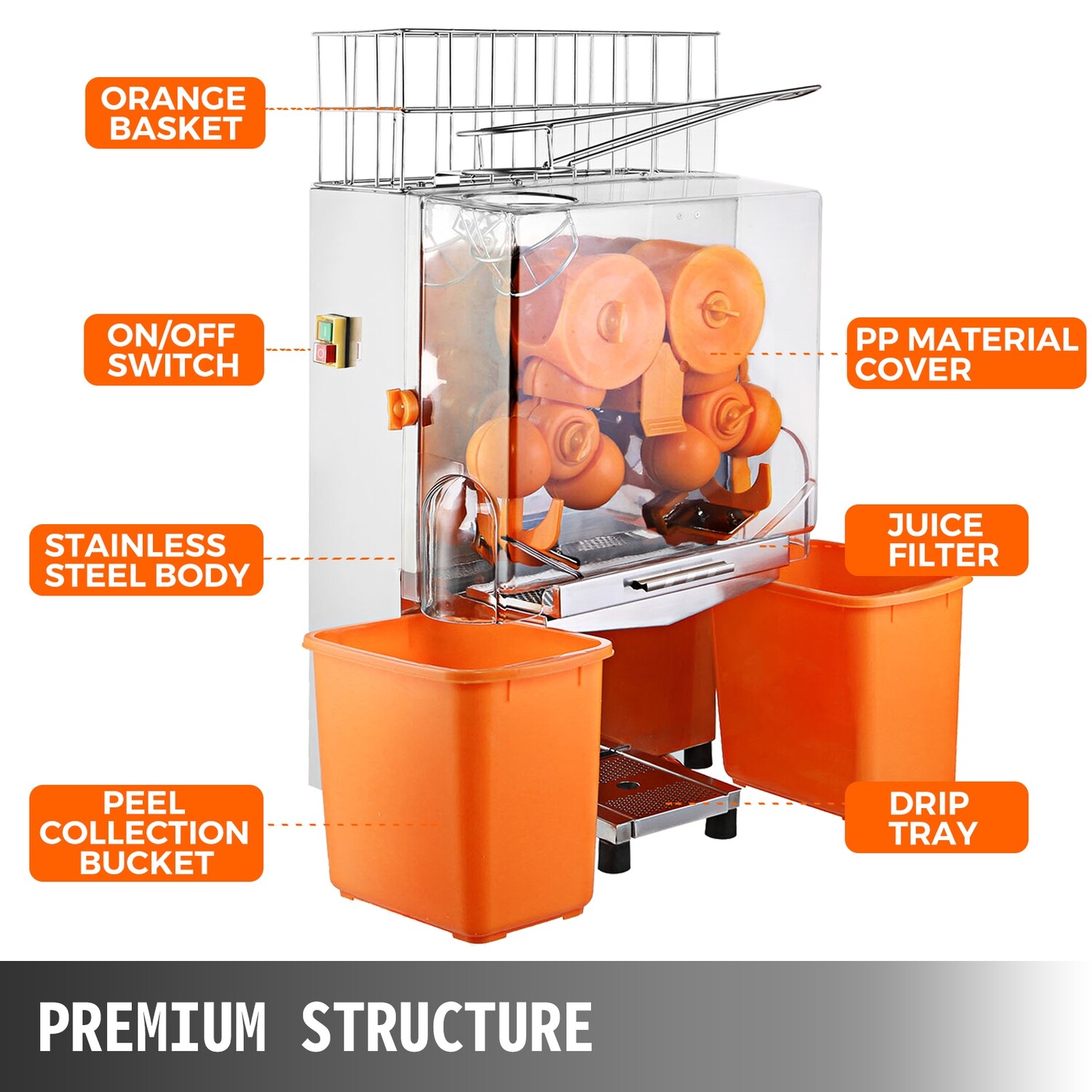 Lemon Orange Lime Squeezer Juicer Press Machine in Stainless Steel, 220V