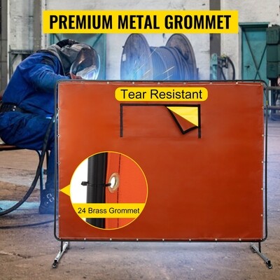 Drywall Curtain Fiberglass Welding Screen – 6' x 8' Frame with Viewing Window and Casters for Easy Mobility and Safety