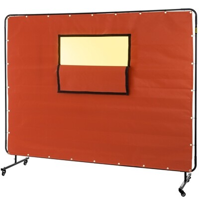 Drywall Curtain Fiberglass Welding Screen – 6&#39; x 8&#39; Frame with Viewing Window and Casters for Easy Mobility and Safety