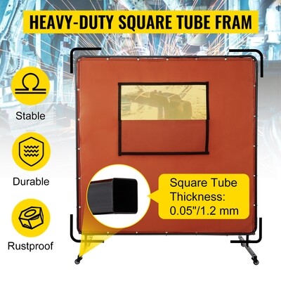 Drywall Curtain Fiberglass Welding Screen – 6' x 6' Frame with Viewing Window and Casters for Mobility and Protection