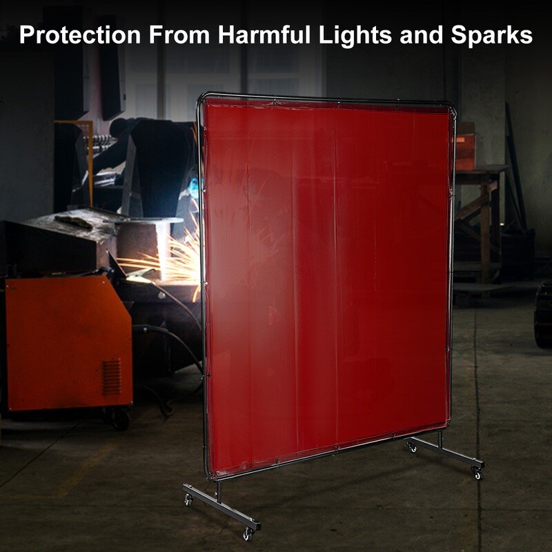 3-Panel Welding Screen with Frame and Portable Wheels - 6&#39; x 6&#39; Heat-Resistant Welding Curtain for Enhanced Safety and Protection - Heavy-Duty Frame with Flexible Mobility, Ideal for Welding Work