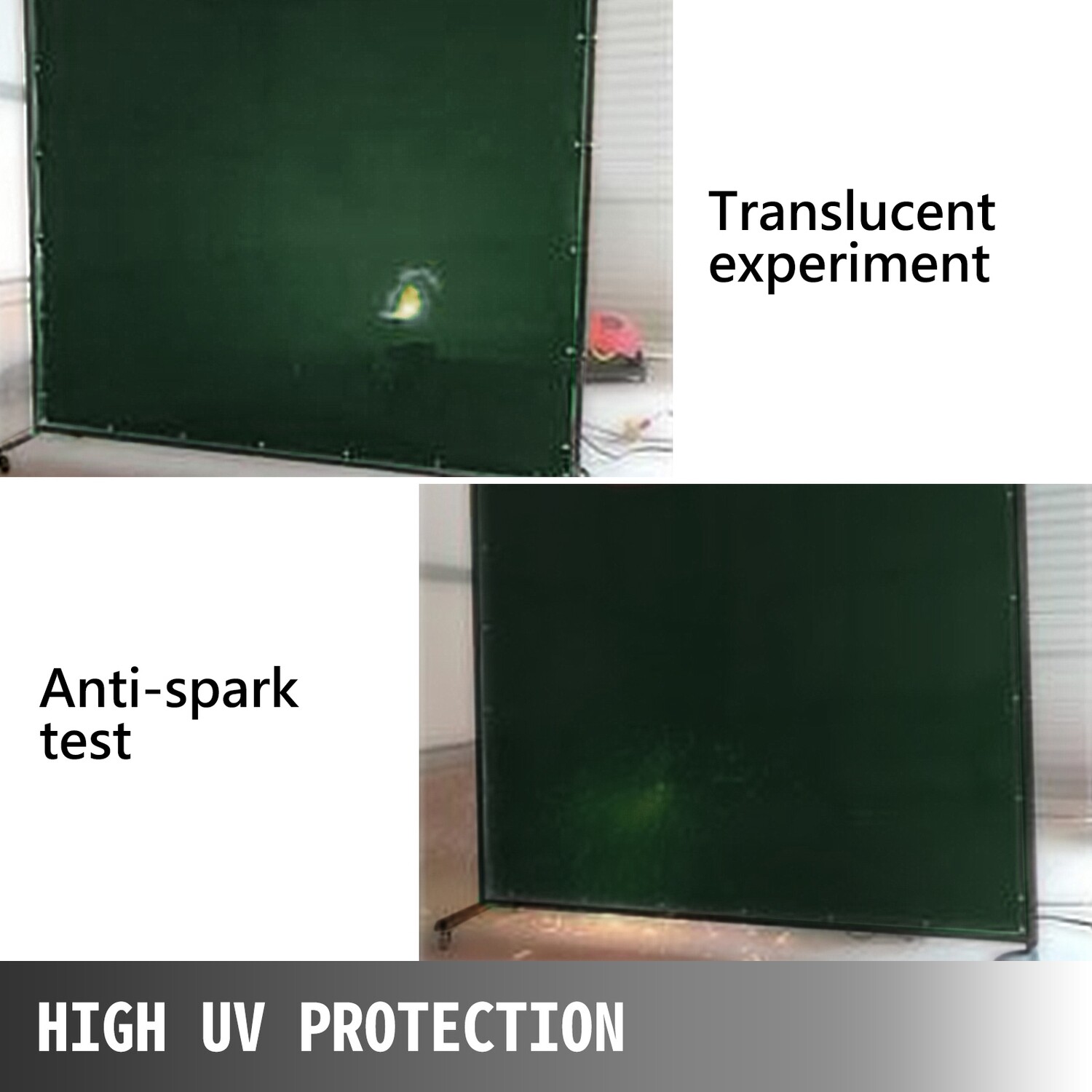Flame-Resistant Vinyl Welding Curtain with Frame and Wheels, 8&#39; x 6&#39;, Green – Durable Welding Protection
