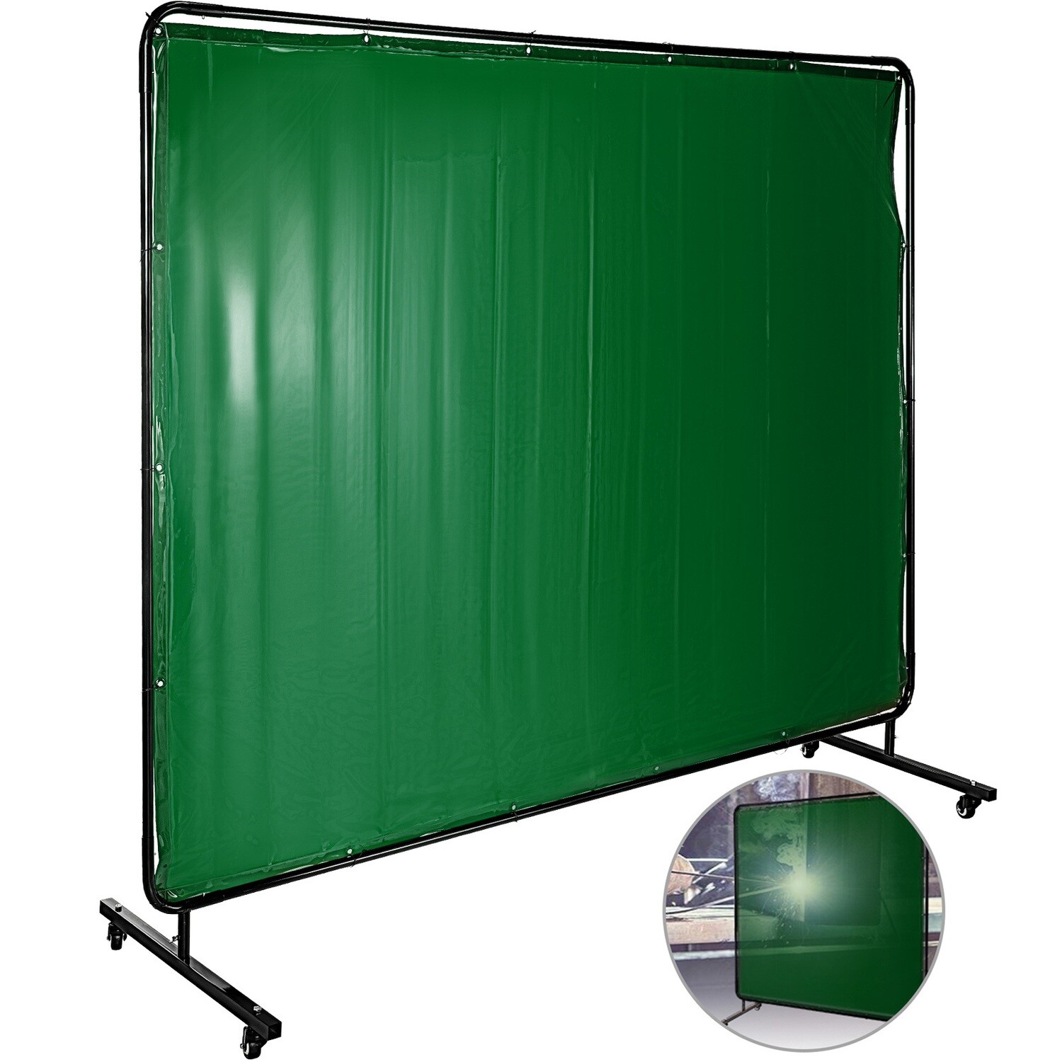Flame-resistant Vinyl 8' x 6' Welding Curtain with Frame and 4 Wheels