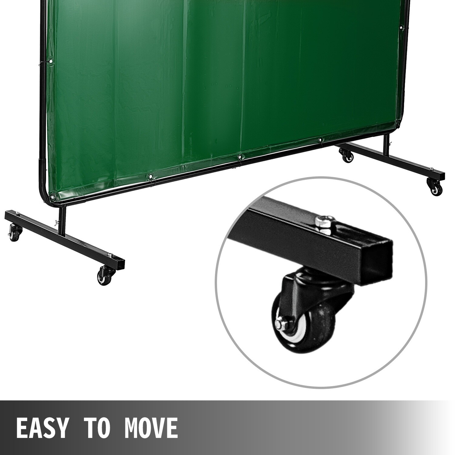 Flame-Resistant Vinyl Welding Curtain with Frame and Wheels, 8&#39; x 6&#39;, Green – Durable Welding Protection
