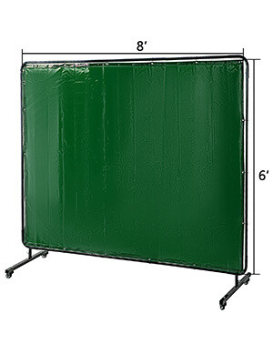 Flame-Resistant Vinyl Welding Curtain with Frame and Wheels, 8&#39; x 6&#39;, Green – Durable Welding Protection