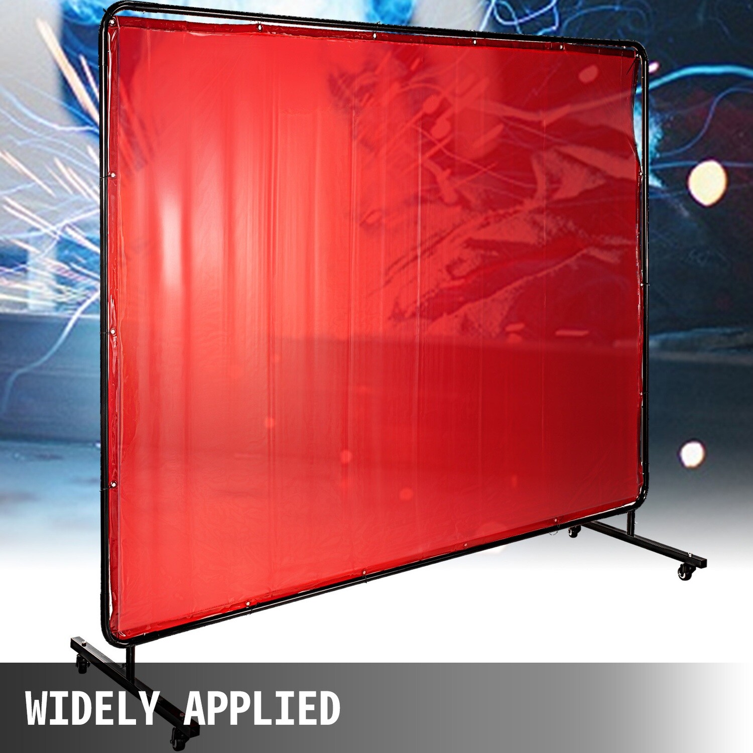 Flame-Resistant Vinyl Welding Curtain with Frame and Wheels, 8&#39; x 6&#39;, Red – Heavy-Duty Welding Shield