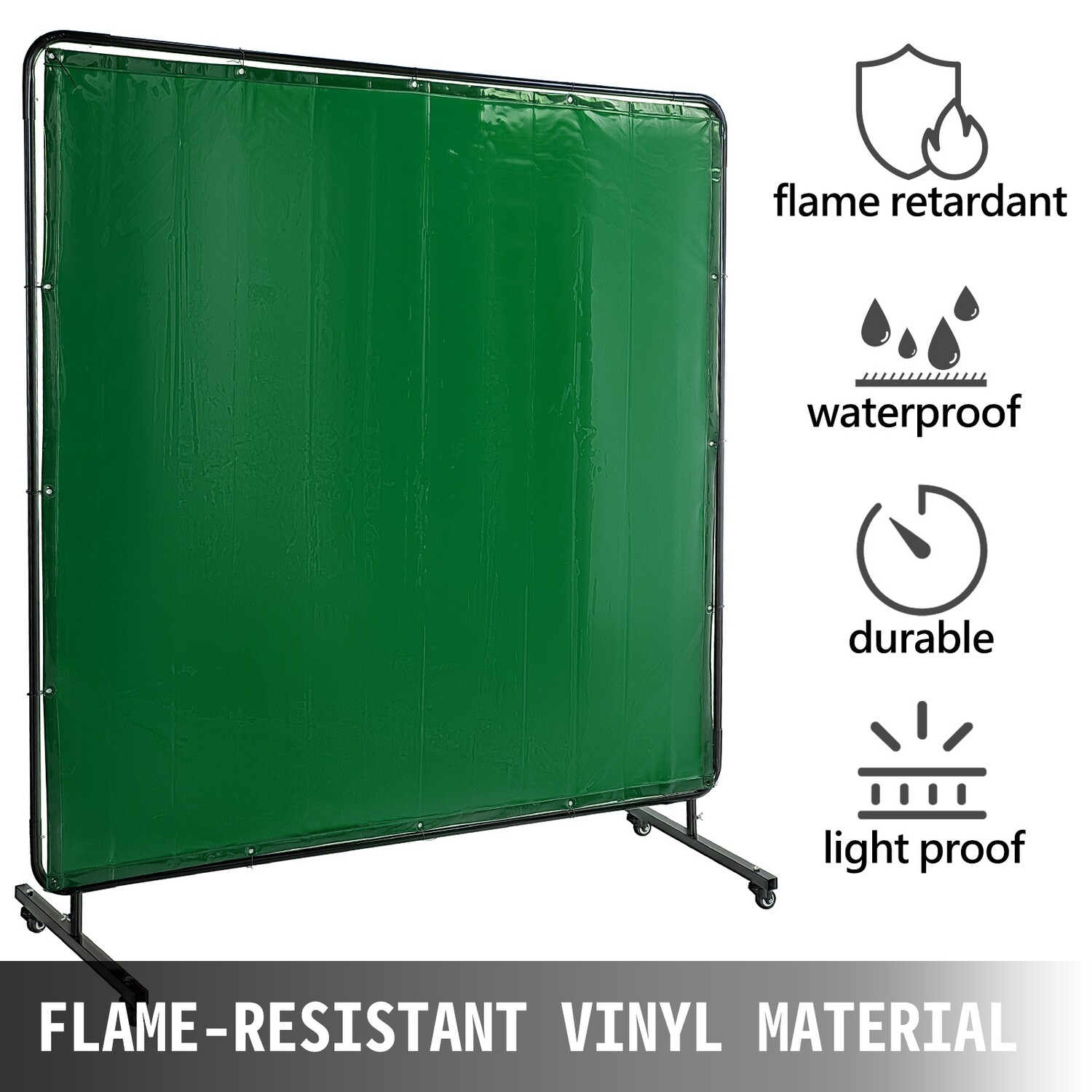 Welding curtain flame-resistant vinyl 6' x 6' welding screen with frame and wheels