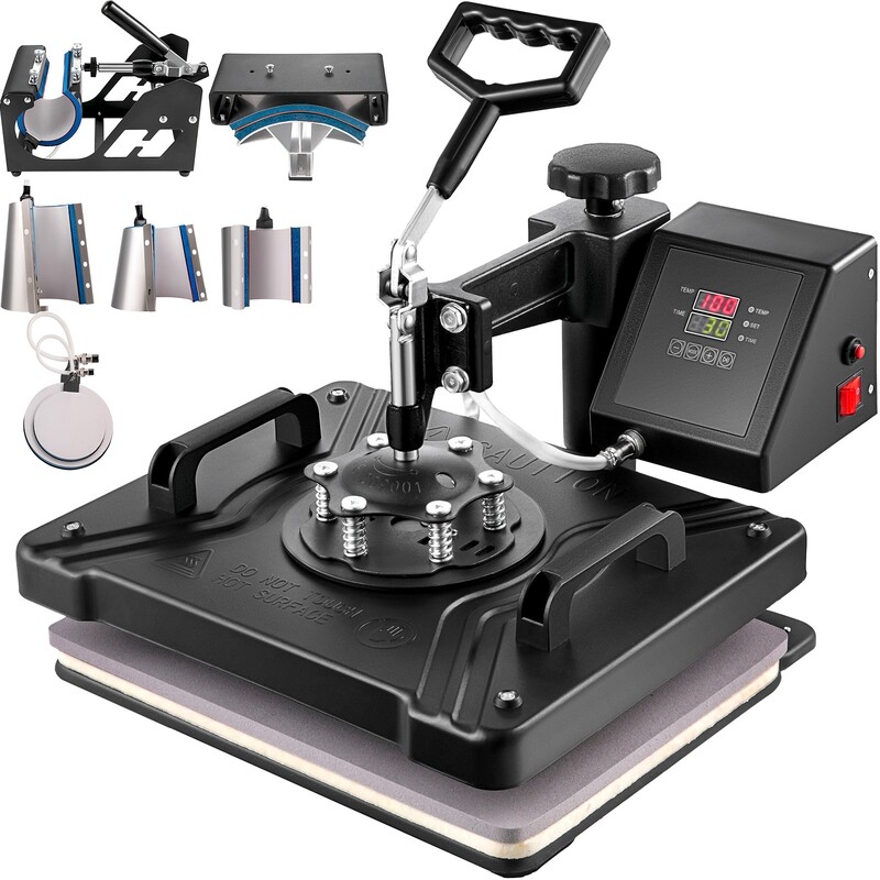 12 x 15 Inch Heat Press Machine - 8-in-1 360° Rotation Swing Away Black Heat Press, 1000W Sublimation Machine for Shirt Printing and Dual Functionality