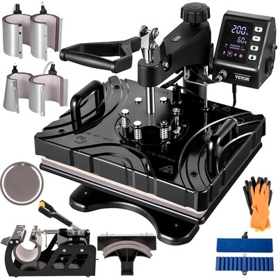 10 In 1, 12 X 15 Inch Heat Press Black Sublimation Machine with 360° Rotation Swing Away For pens and mugs,