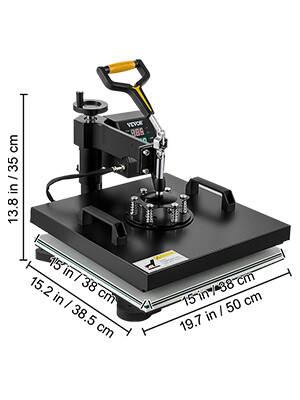 Heat Press Machine 2-in-1 DIY T-Shirt and Cap Sublimation Print Transfer 15x15&quot; for Custom Printing and Personalization