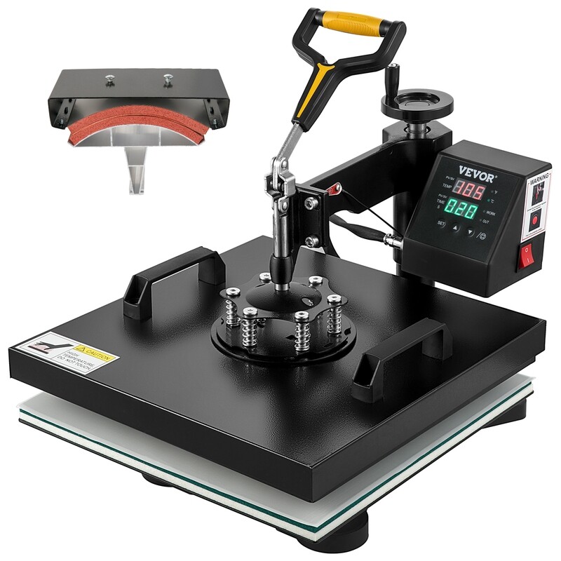 Heat Press Machine 2-in-1 DIY T-Shirt and Cap Sublimation Print Transfer 15x15&quot; for Custom Printing and Personalization