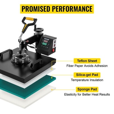 Heat Press Machine 2-in-1 DIY T-Shirt and Cap Sublimation Print Transfer 15x15" for Custom Printing and Personalization