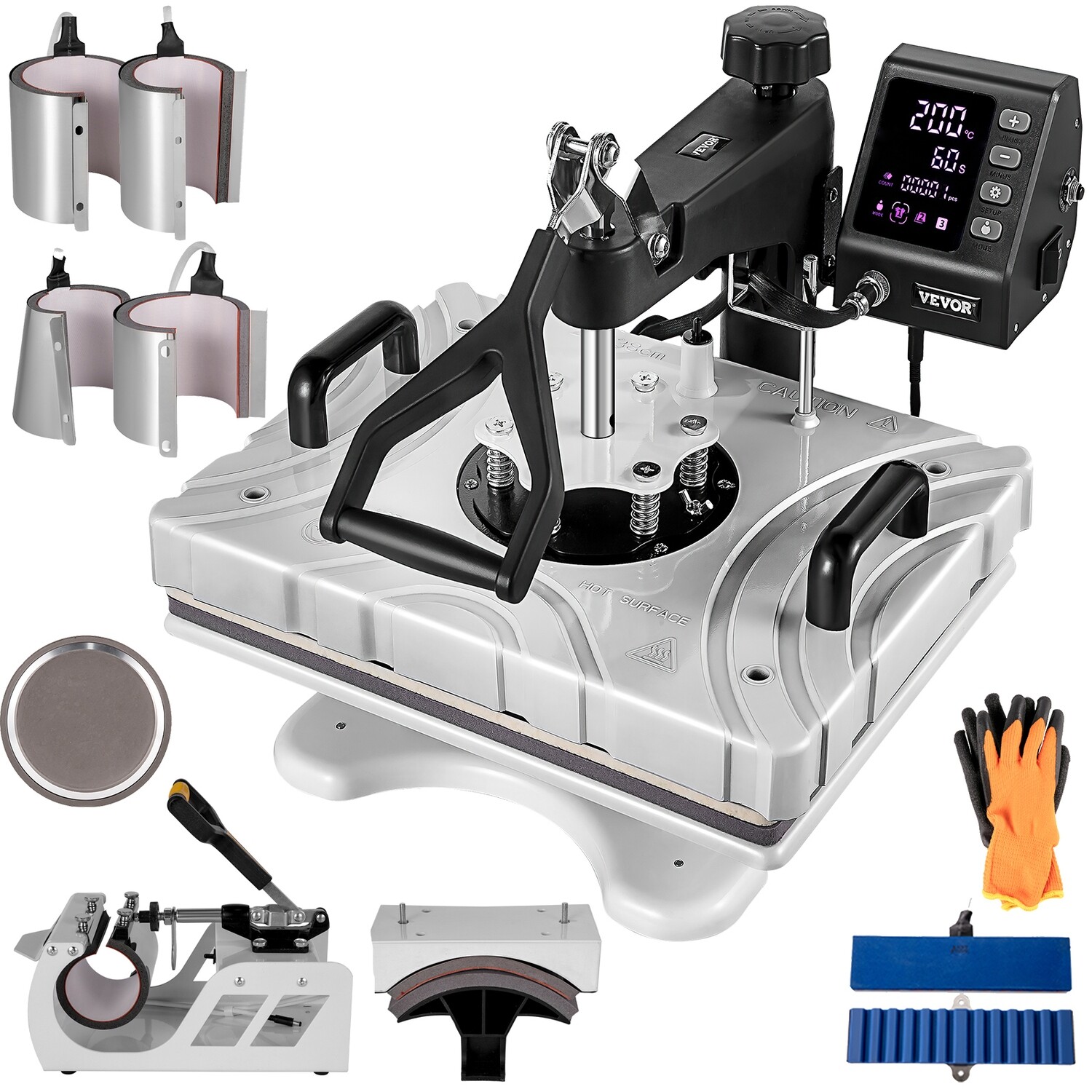 Heat Press 12x15 White Sublimation Machine For Pens And Mugs, 10 In 1 Heat Press