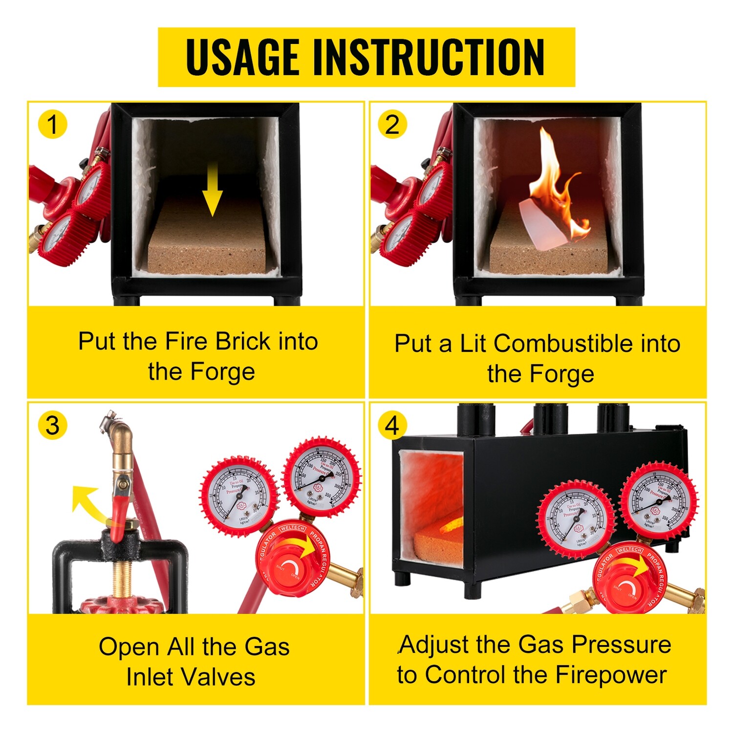 Portable Gas Propane Forge Furnace Burner Three Burners Making Metal Tools