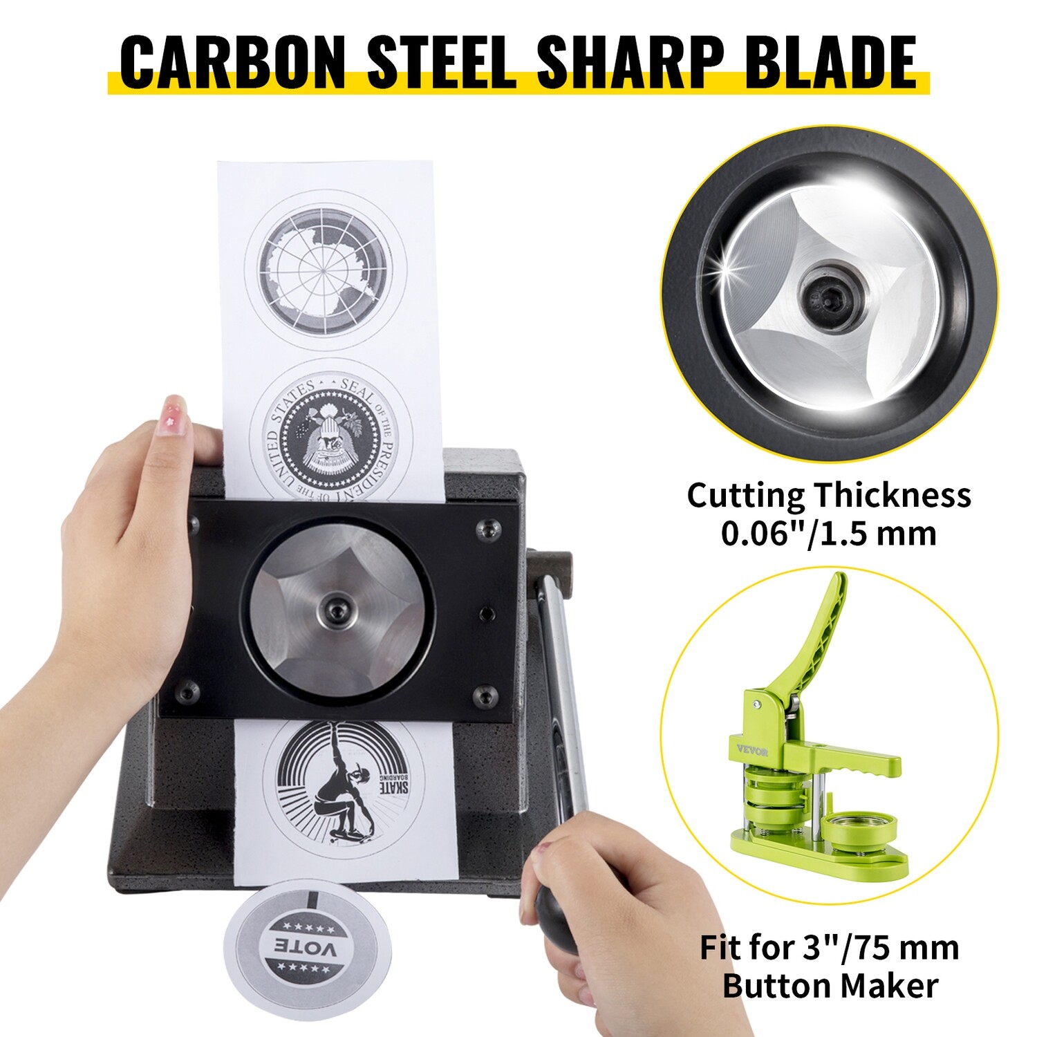 3&quot; / 75mm Button Maker with Manual Round Punch Die - Ideal for Creating Custom Buttons and Badges - Durable, Easy-to-Use Machine for Graphics, Promotions, Events, and DIY Projects