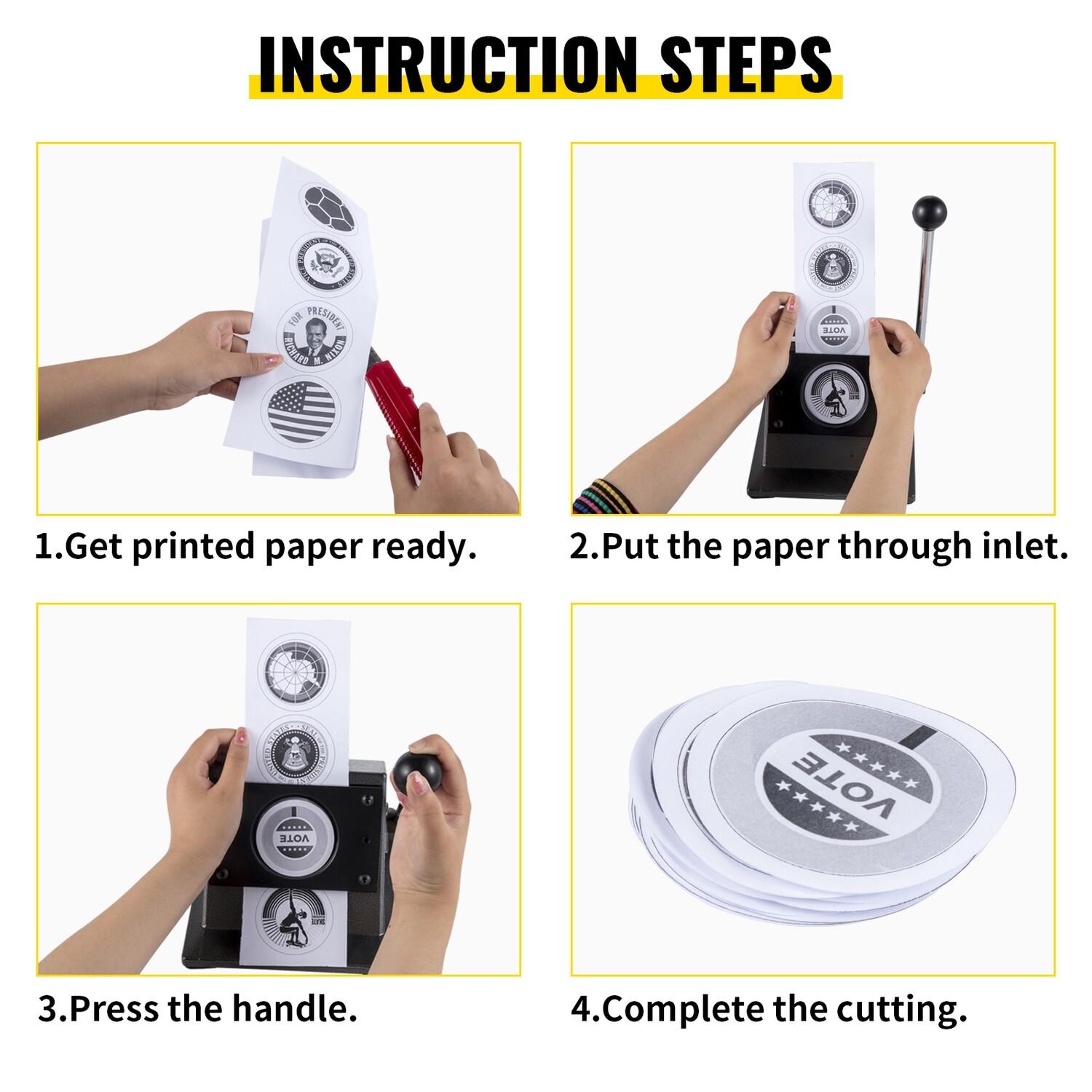 3&quot; / 75mm Button Maker with Manual Round Punch Die - Ideal for Creating Custom Buttons and Badges - Durable, Easy-to-Use Machine for Graphics, Promotions, Events, and DIY Projects