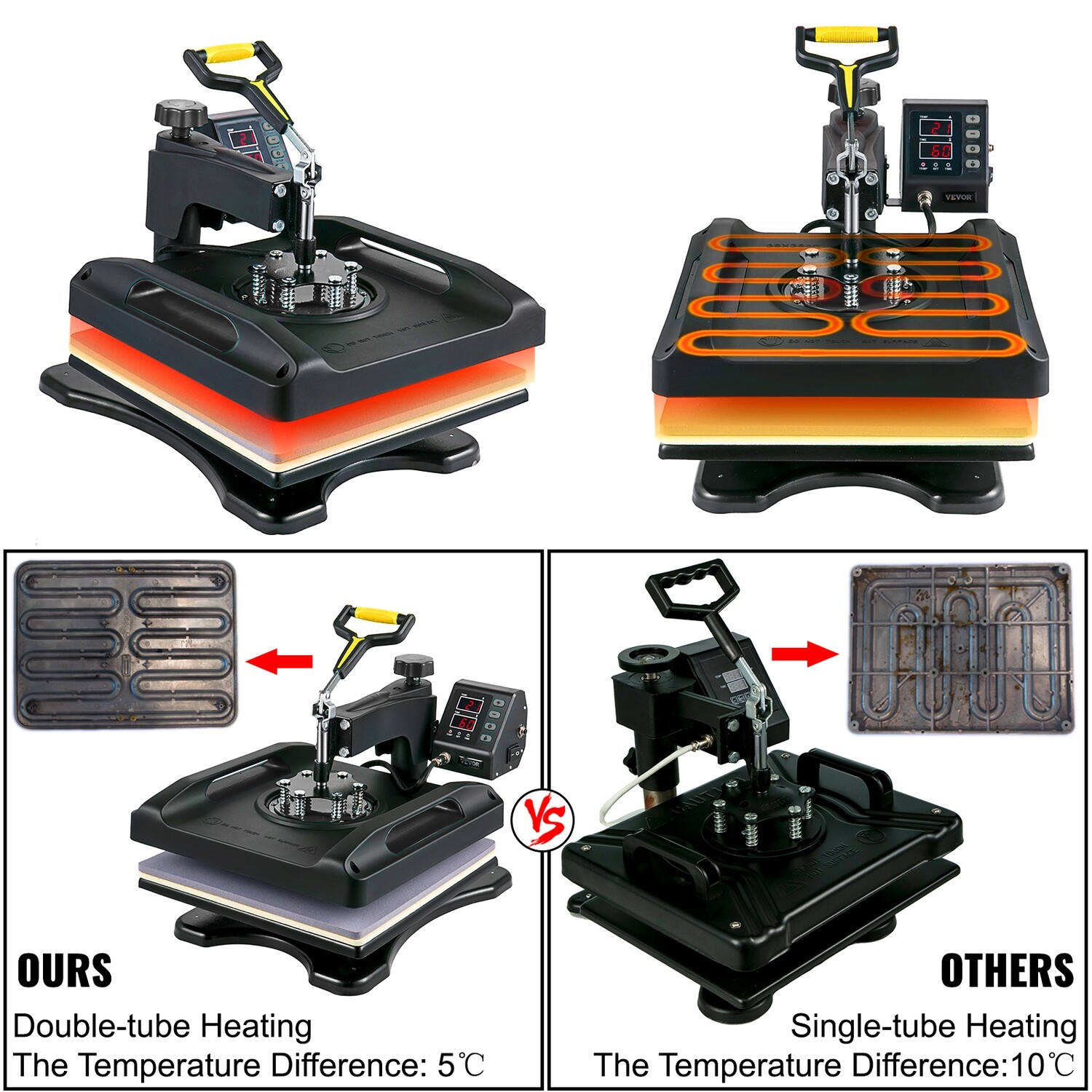 Heat Press Machine 8-in-1 Heat Press Set 15x15-inch Sublimation Press for T-Shirts, Mugs, Hats, and More Custom Printing