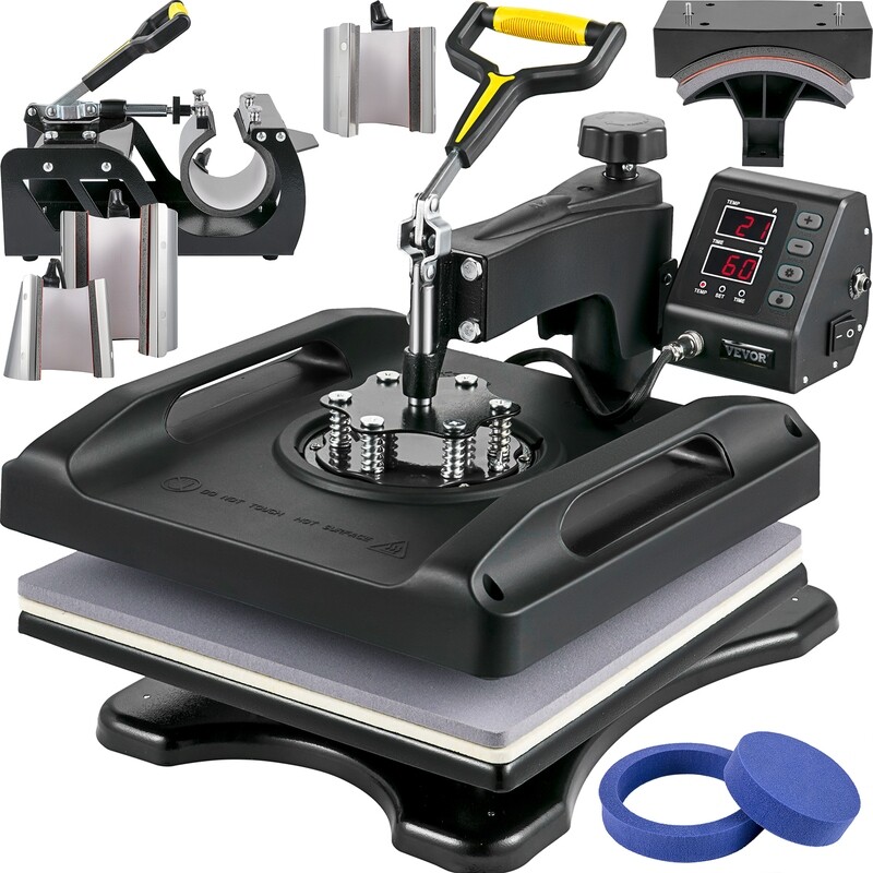 Heat Press Machine 8-in-1 Heat Press Set 15x15-inch Sublimation Press for T-Shirts, Mugs, Hats, and More Custom Printing
