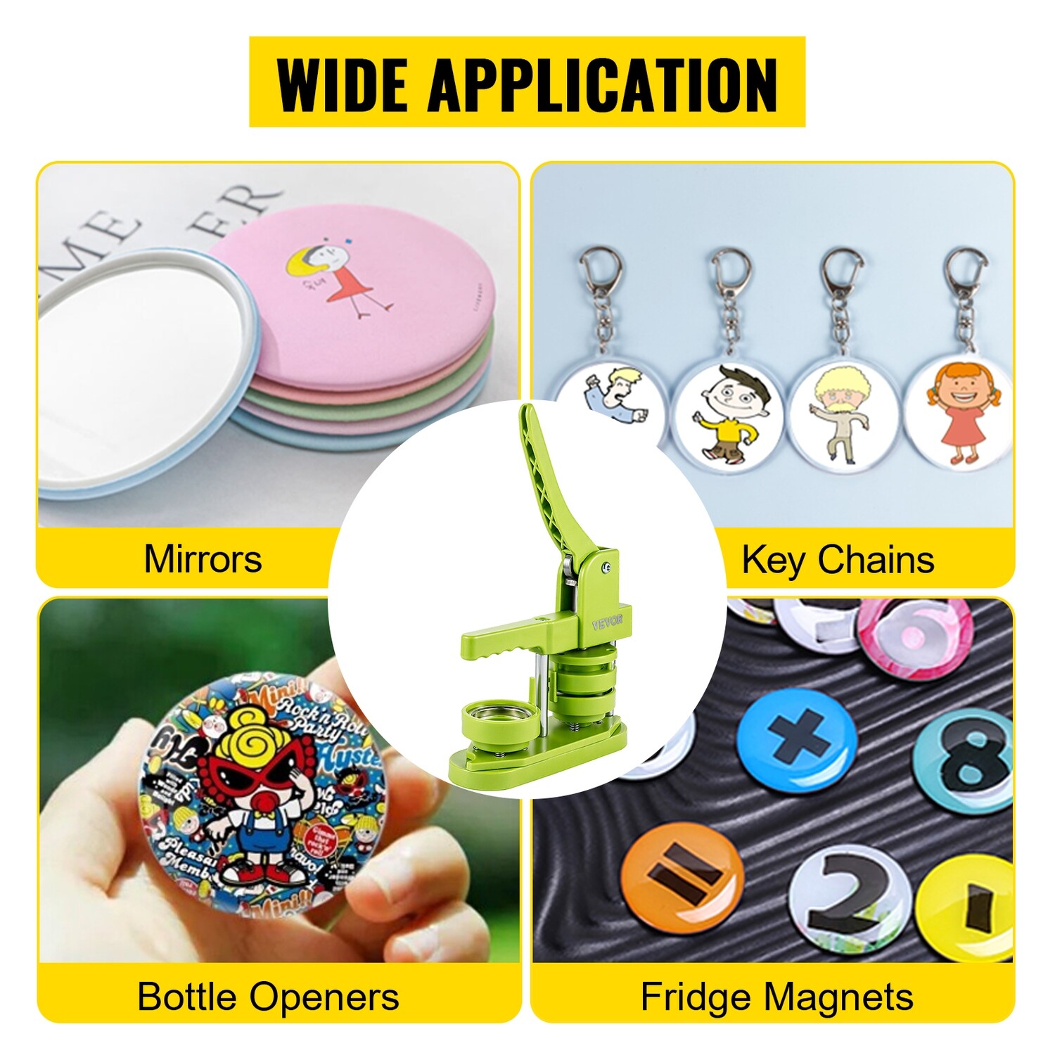 Badge Button Press Maker – 2.28&quot; (58mm) with 1000 Pieces of Circle Button Parts for DIY Crafting