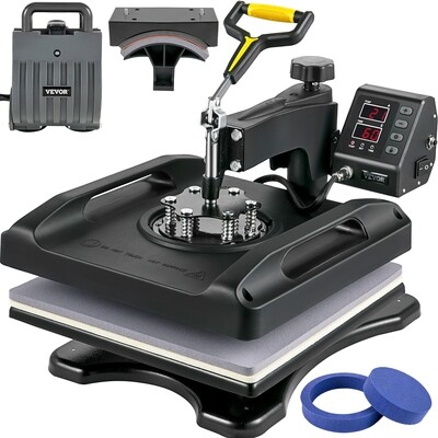 5-in-1 heat press set with a heat press machine for sublimation 15 x 15-inch