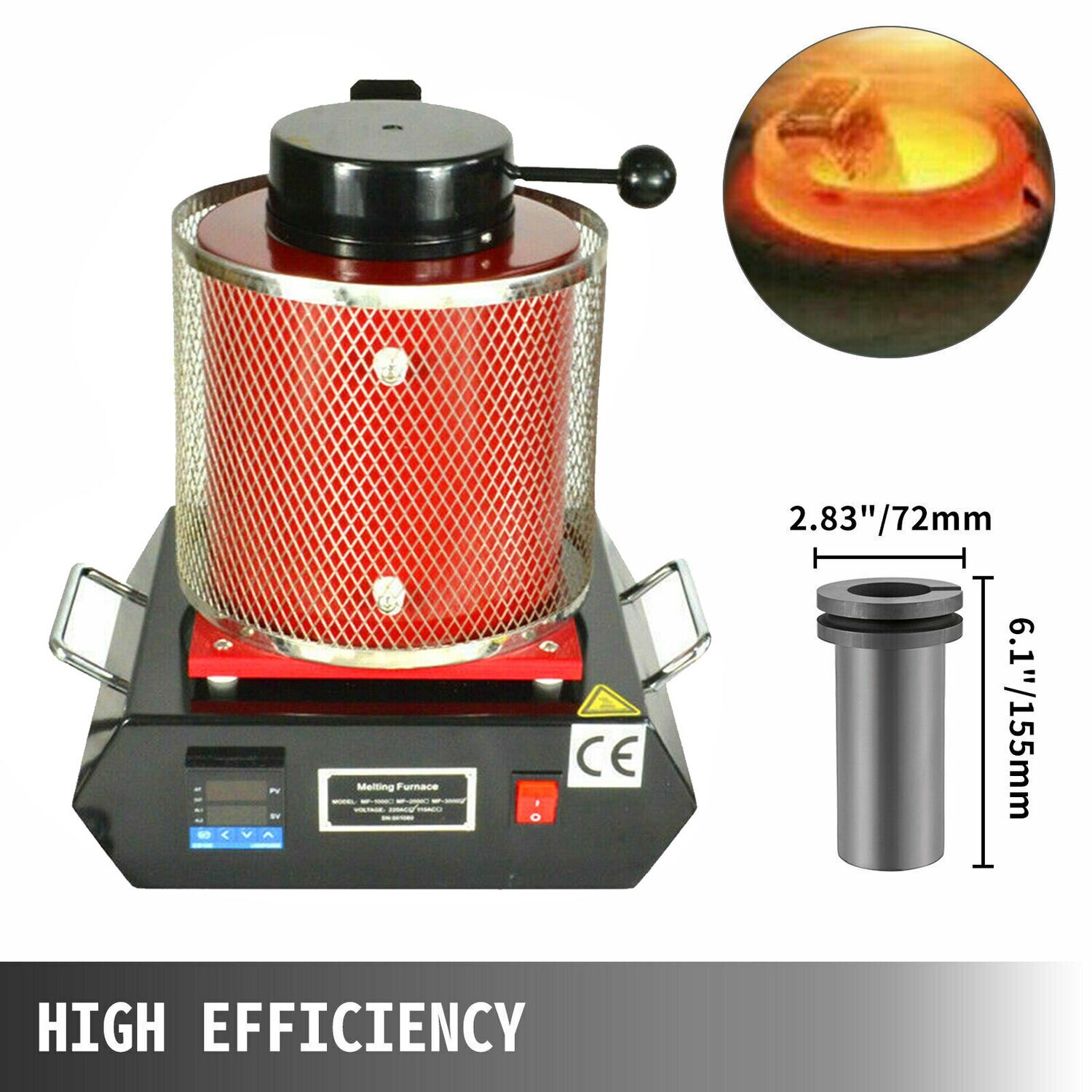 Jewelry Silver Gold Metal Melting 1800w 2kg Automatic Melting Furnace Digital