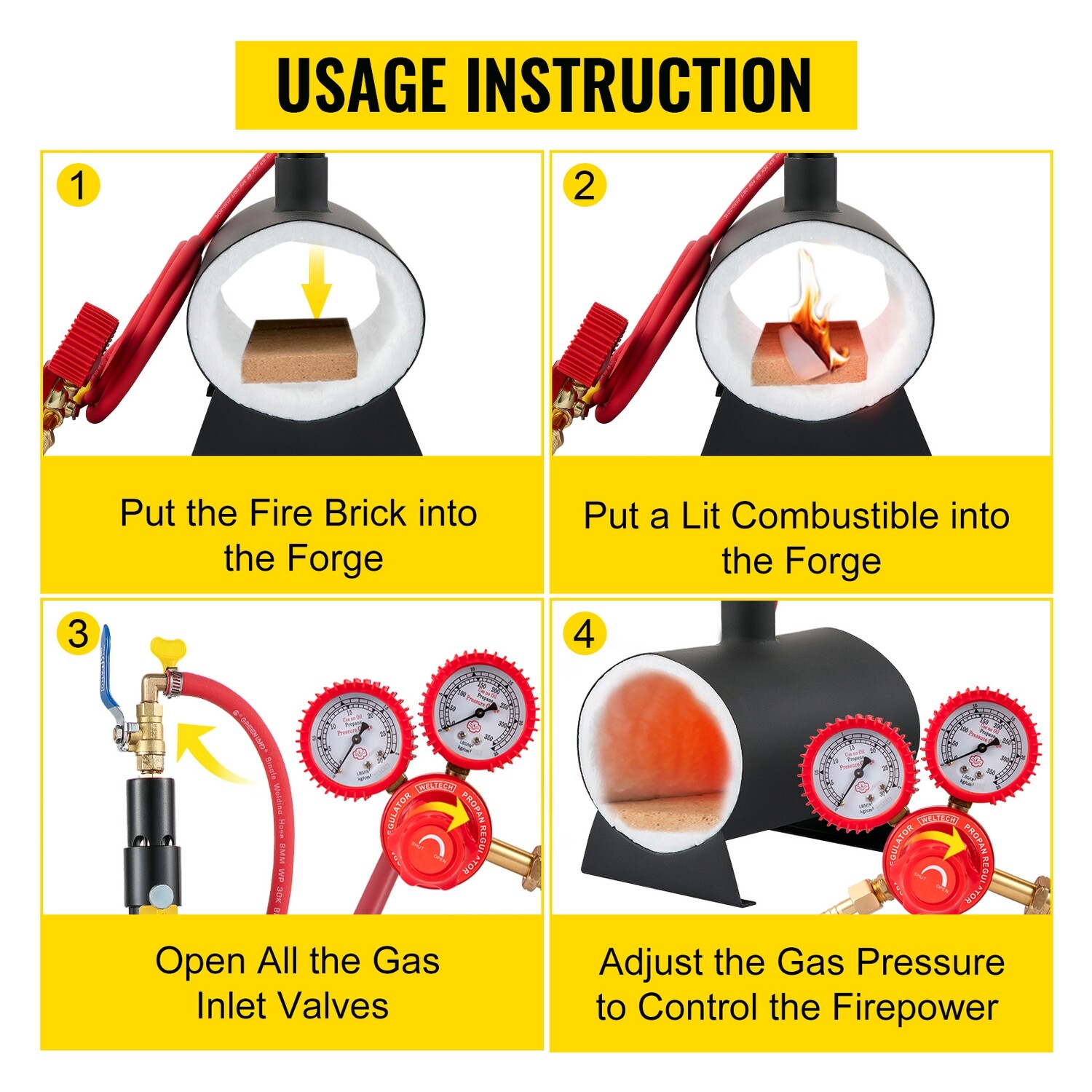 Metal tool-making portable gas propane forge furnace burner