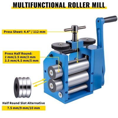 Jewelry Press with 4.4"/112mm Sheet Combination Rolling Mill for Handcrafted Metal Shaping and Forming