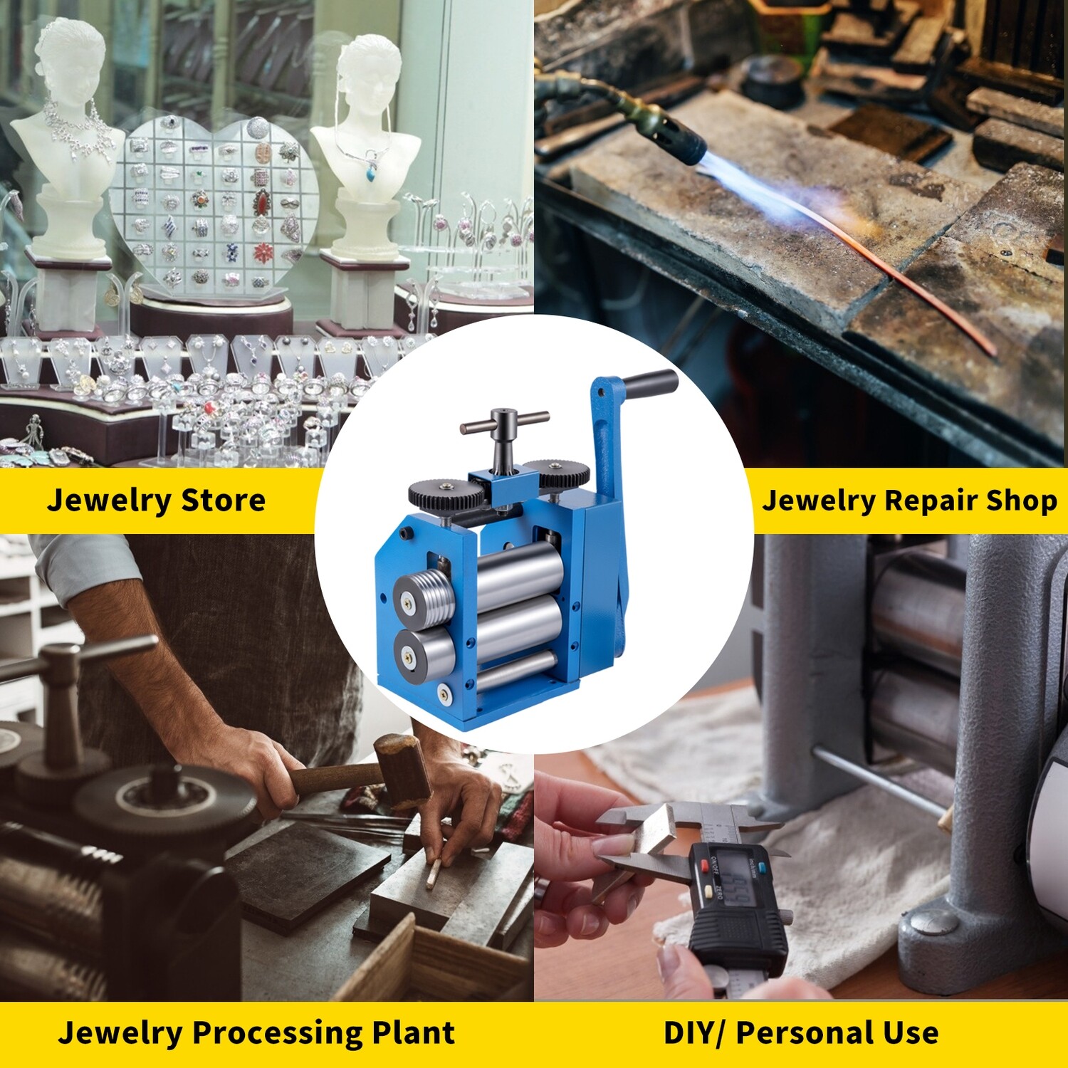 Jewelry Press with 4.4&quot;/112mm Sheet Combination Rolling Mill for Handcrafted Metal Shaping and Forming